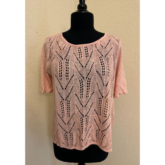 Chico's Blush Peach Short Sleeve Light Sweater - Sz 1 (M) - Picture 1 of 10